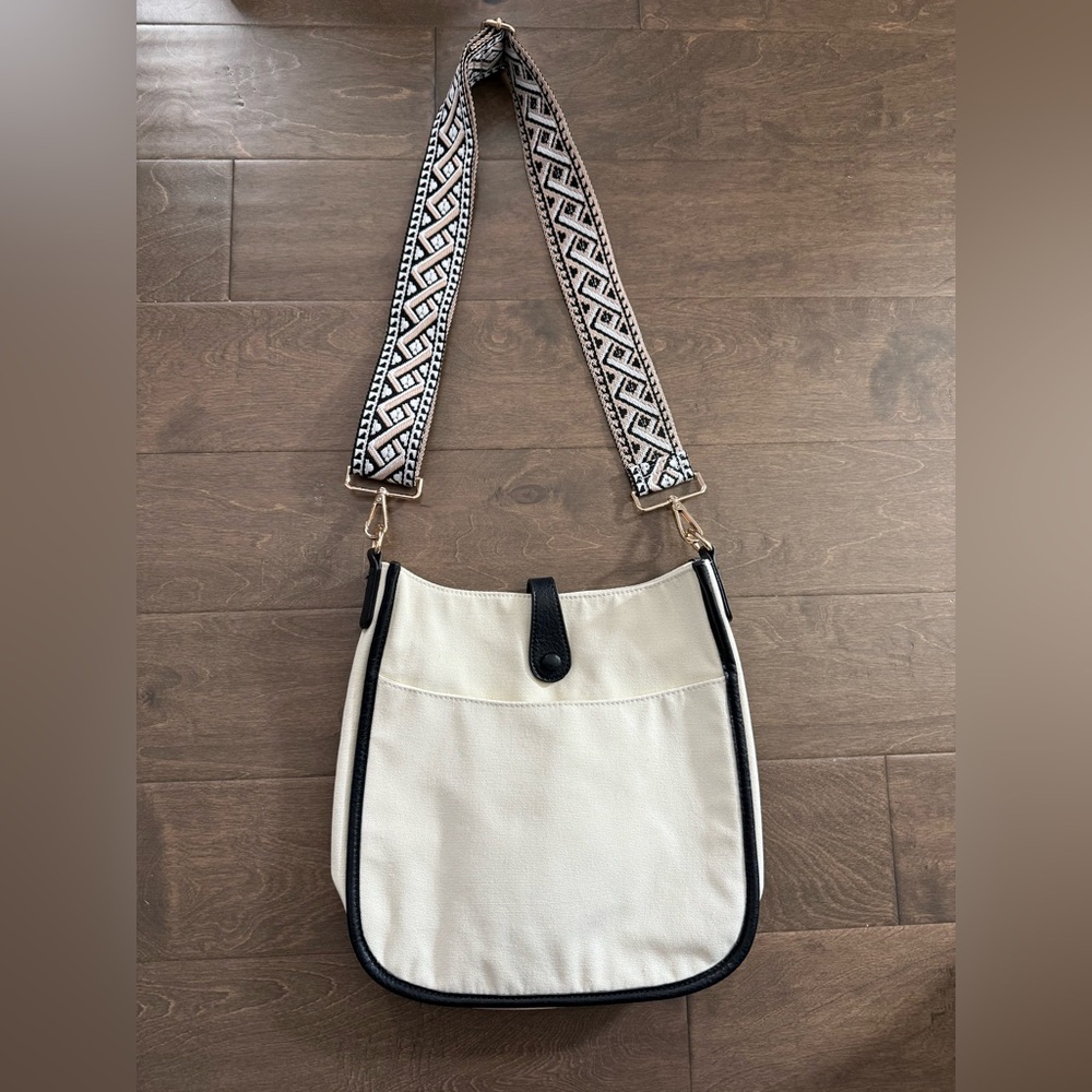 Canvas Cream and Black Cross body Bag